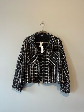 Express Black & White Plaid Tweed Jacket